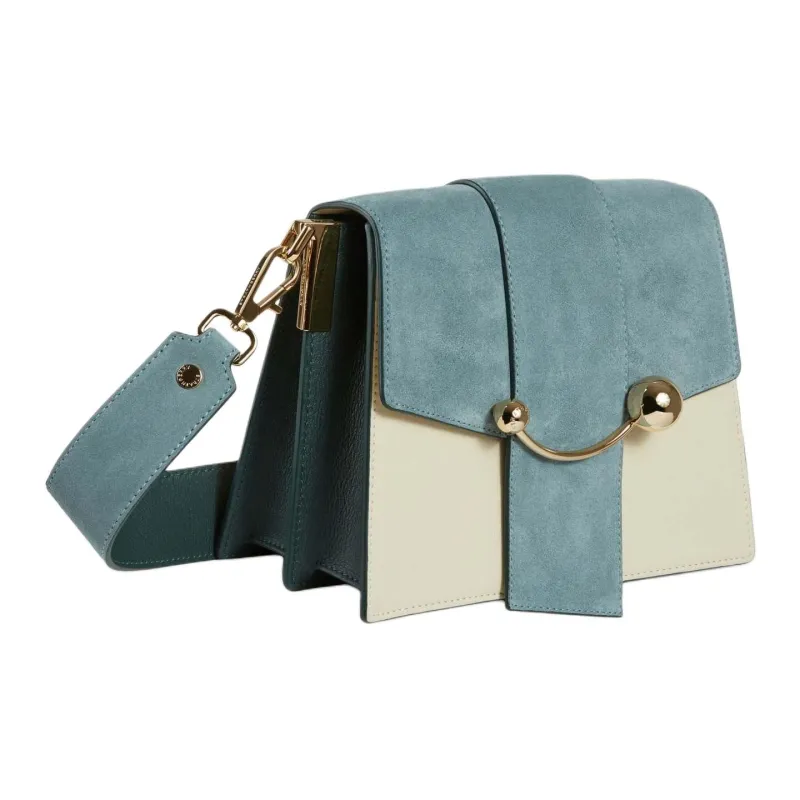 Strathberry Calfskin Suede Split Calfskin Shoulder Bag Crossbody Bag Women's Duck Egg Blue/White-1