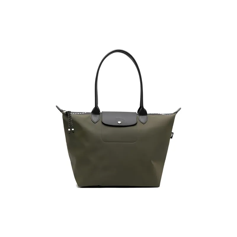 LONGCHAMP Le Pliage Energy Calfskin Tote Bag, Shopping Bag, Canvas Handbag Tubas Women's Olive Green-0