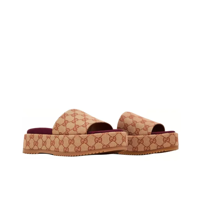GUCCI GG Slide Sandal Monogram Beige Brick Red Women's-2