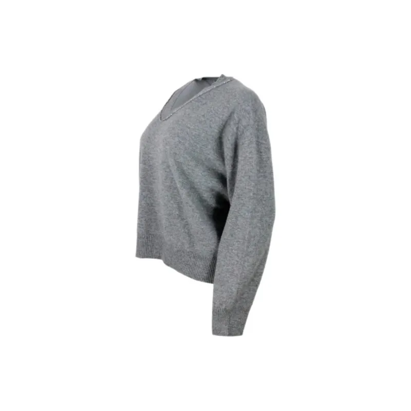 Fabiana Filippi Sequin Embellished V Neck Knitted Jumper-2