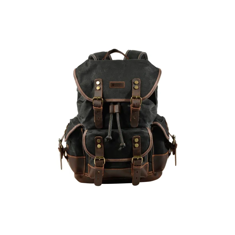 COTECi Top Grain Crazy Horse Cow Leather With Washable Canvas Backpack Tubas Men's Gray/Army Green/Black/Khaki-5