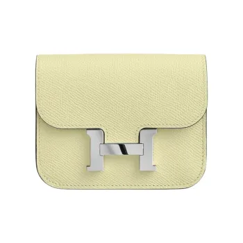 HERMES Constance Slim Epsom Calfskin Clutch Wallet One Shoulder Crossbody Fanny Pack Women's Light Yellow