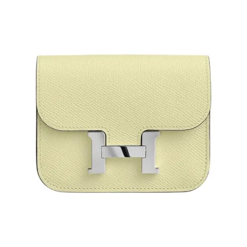 HERMES Constance Slim Epsom Calfskin Clutch Wallet One Shoulder Crossbody Fanny Pack Women's Light Yellow