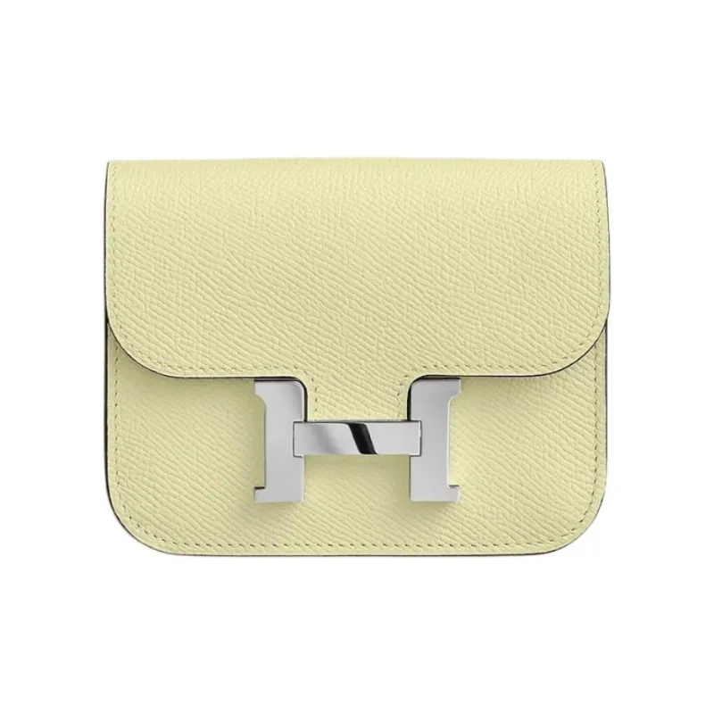 HERMES Constance Slim Epsom Calfskin Clutch Wallet One Shoulder Crossbody Fanny Pack Women's Light Yellow-0