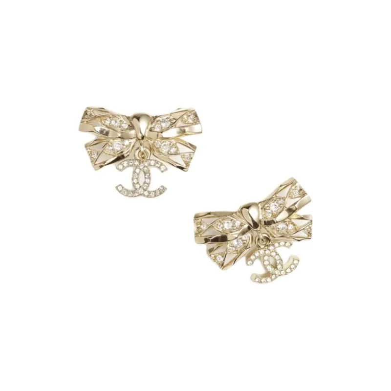 CHANEL Metal, Rhinestone Earrings Women's Gold-1