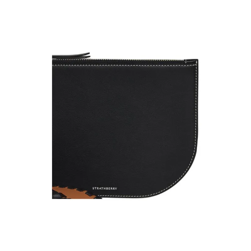 Strathberry Smooth Calf Leather Clutch Regular Women's Black/Chesnut-3