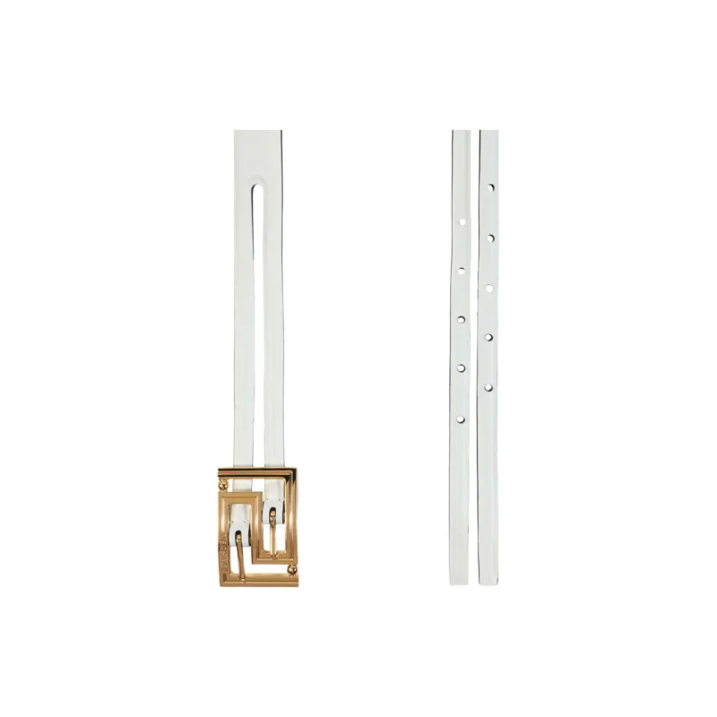 VERSACE Double-Sided Badge Design Calfskin Leather Belts Women's White-2