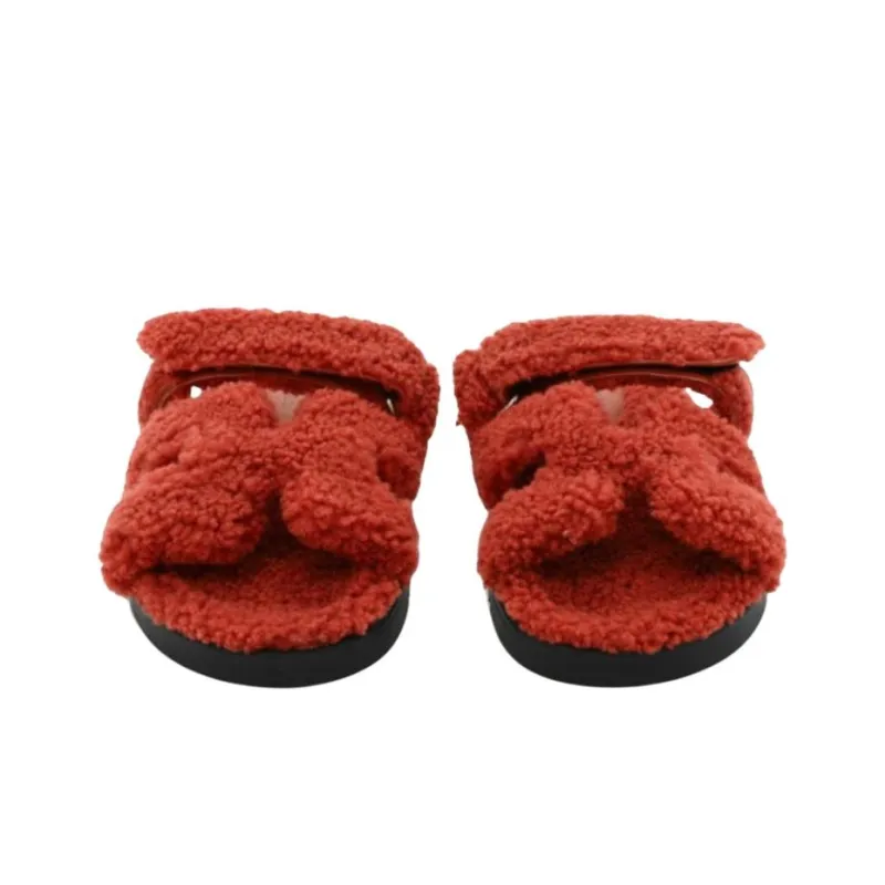 HERMES Chypre Slide Slippers Women's Red-3