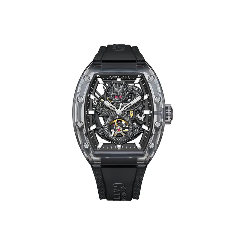 BONEST GATTI Automatic Mechanical Movement Rubber Strap Watch Men's Watches Black Dial-7