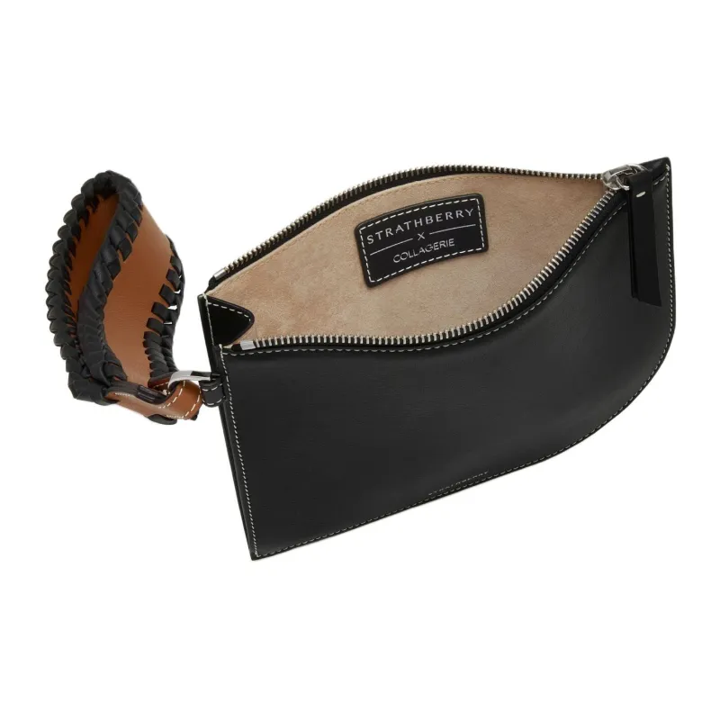 Strathberry Smooth Calf Leather Clutch Regular Women's Black/Chesnut-2