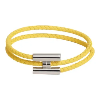 HERMES Leather Wristbands Men's Yellow