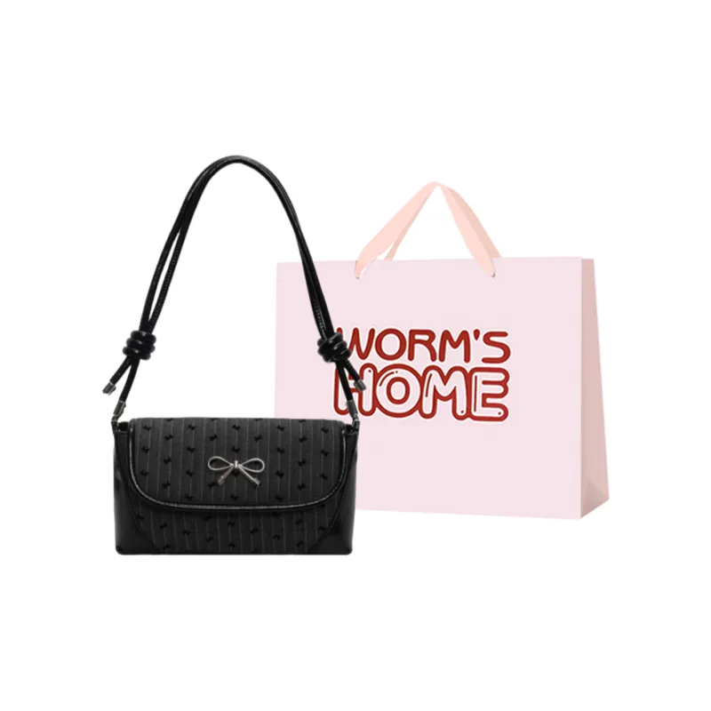 Worm's Home PU Portable Crossbody Bag, Shoulder Bag Women's Black-17