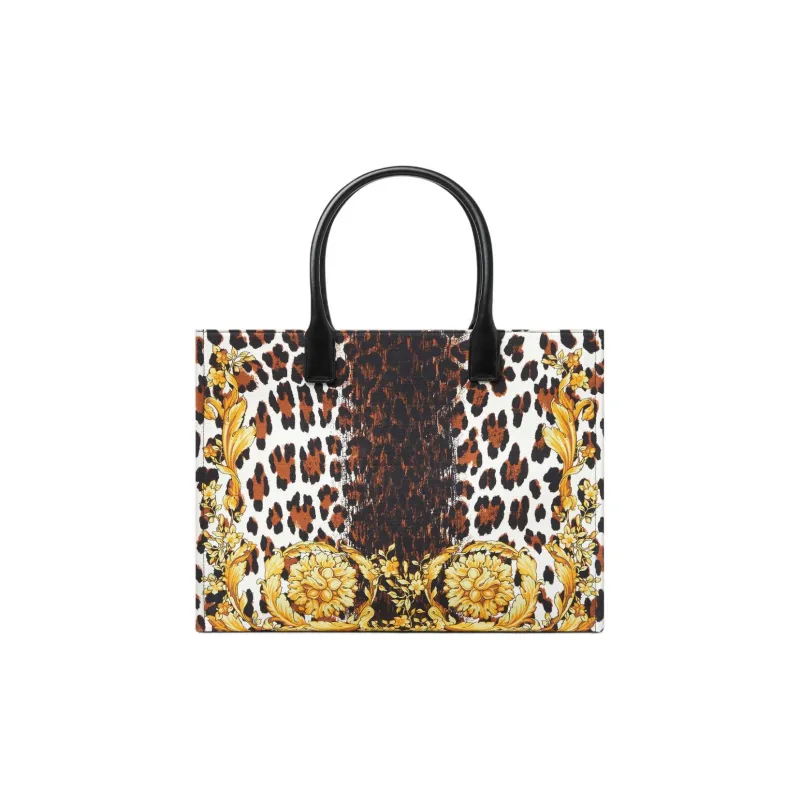 VERSACE Canvas Tote Bag Shopping Bag Handbag Large Size Women's Gold & Brown-2