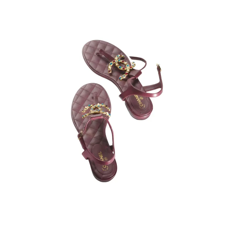 CHANEL Strap Sandals Women's Burgundy-4