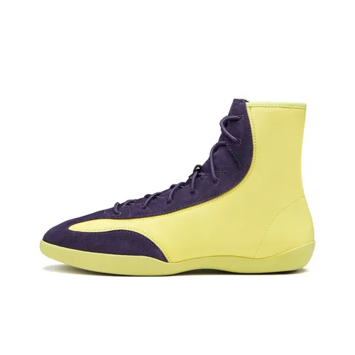 EQLZ EQUALIZER Vintage Basketball Shoes Unisex High-Top Gravel Yellow/Classical Purple