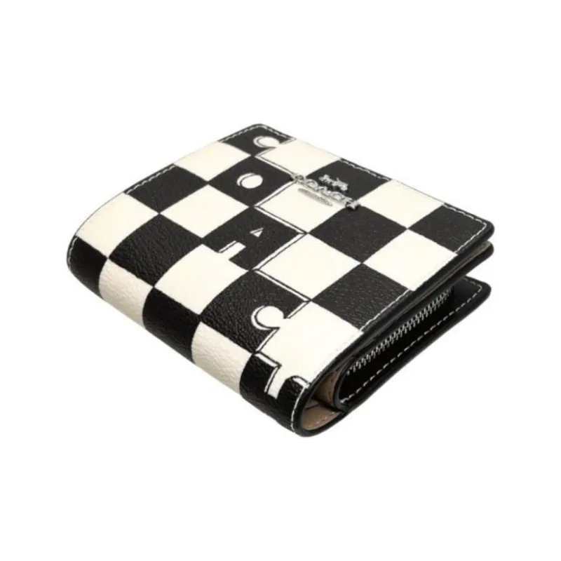 COACH Snap Wallet Coated Canvas With Smooth Leather Wallet Mini Women's Black-4
