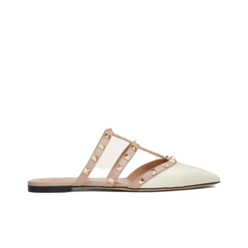 Valentino Rockstud Casual Single Shoes Women's Beige-1