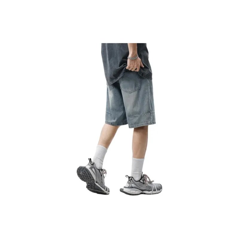 【dme】 Denim Shorts Men's Vintage Light Blue-1