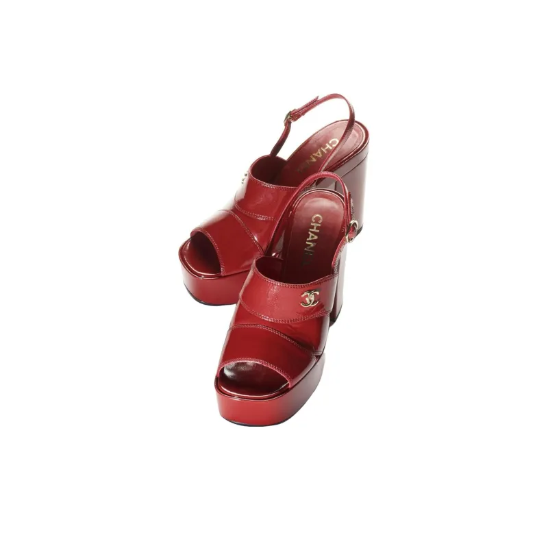 CHANEL One-Strap Sandals 10.5cm Women's Deep Red-2