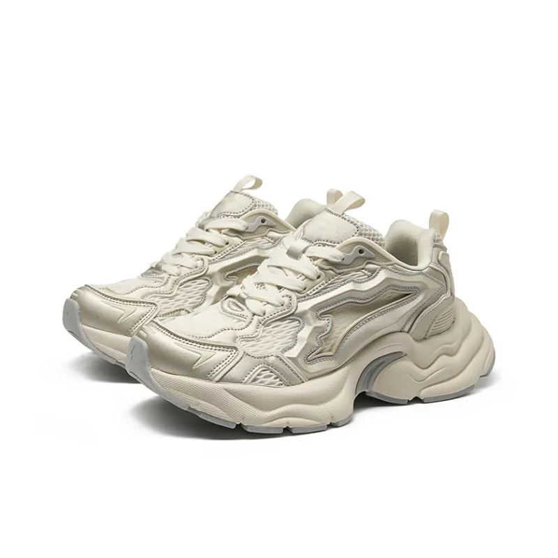 TOFAVE Anti Slip Wear Resistant Low Top Chunky Sneakers Unisex Champagne-3
