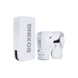 BOX Boxing Gloves White Silver 1 Pair+Kick Pads 1 Pc