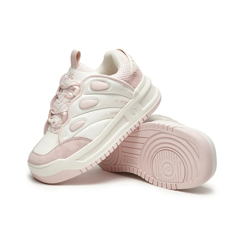 GONGJI Skateboard Shoes Women's Mid Top Pink White-4