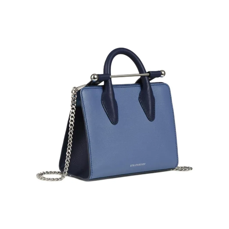 Strathberry Calfskin Shoulder Bag Crossbody Bag Handbag Nano Women's Sea Blue+Marine Blue-1
