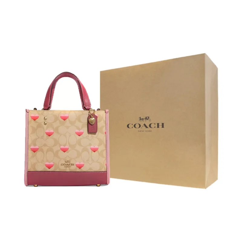 COACH Dempsey Canvas, Leather Tote Bag, Shopping Bag, Crossbody Bag Trumpets Women's Brown & Pink-7