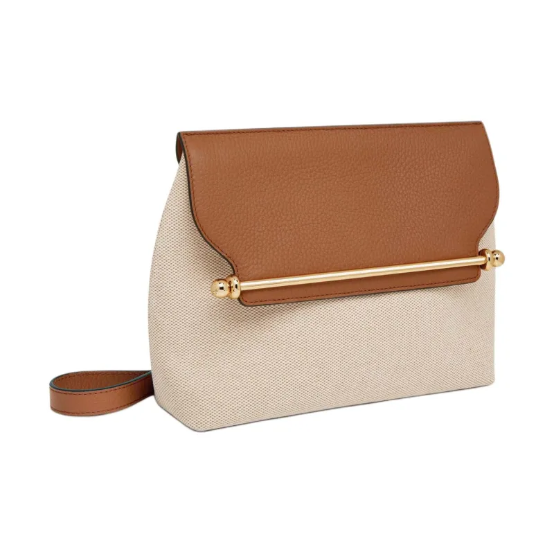 Strathberry Grained Calfskin With Canvas Wallets Shoulder Bag Crossbody Bag Large Size Women's Light Brown & Umber-1
