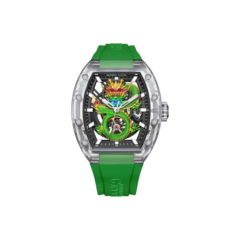 BONEST GATTI Automatic Mechanical Movement Rubber Strap Watch Men's Watches Black Dial-4