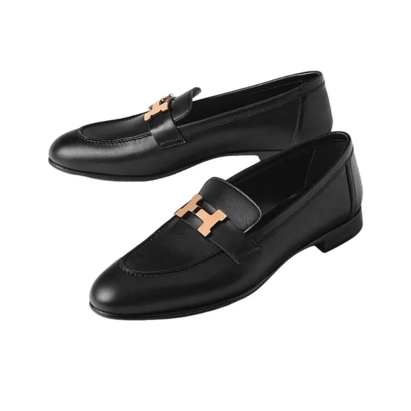 HERMES Paris Loafers Women's Black-2