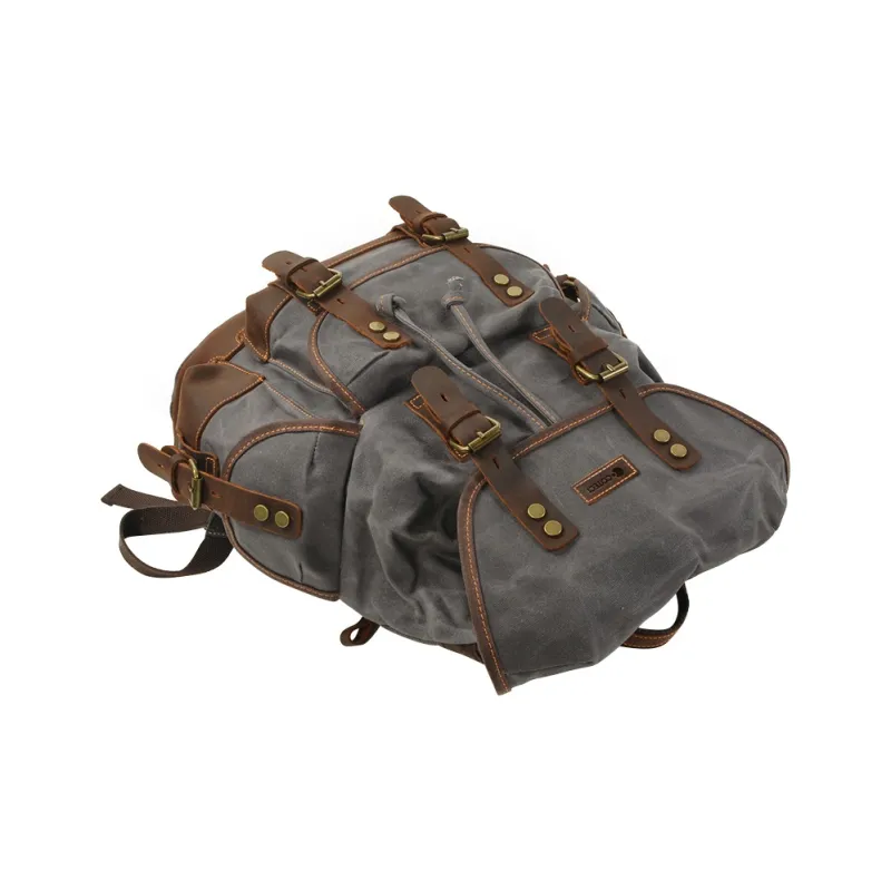 COTECi Top Grain Crazy Horse Cow Leather With Washable Canvas Backpack Tubas Men's Gray/Army Green/Black/Khaki-13