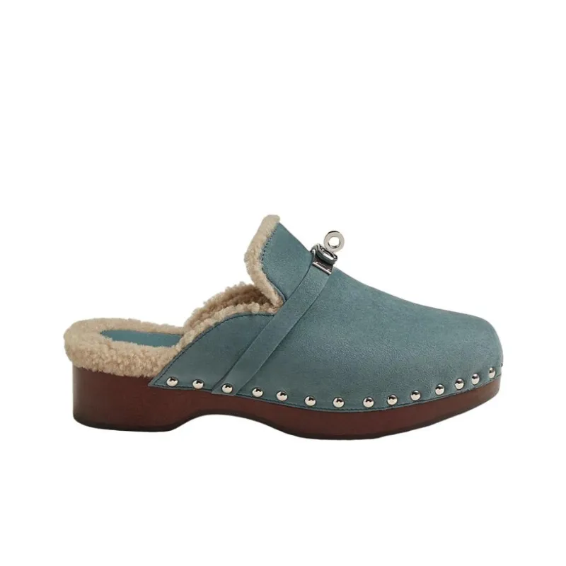 HERMES Carlotta Wrap-toe Slippers Women's Light Blue-1