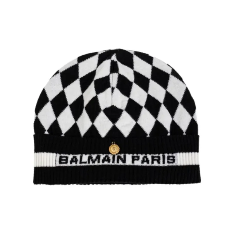 BALMAIN Checked Wool Beanie-0