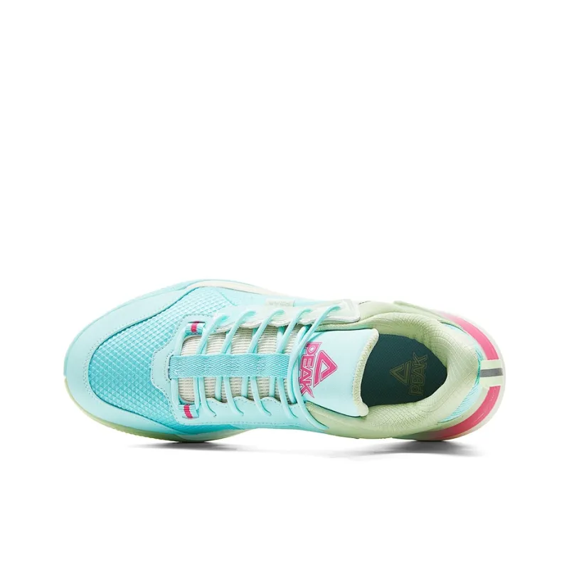 PEAK Basketball Shoes Men Low Top Light Khaki/Orange Yellow/Pink Green-2
