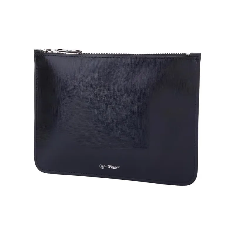 OFF WHITE Leather Pochette Clutch Unisex Black-1