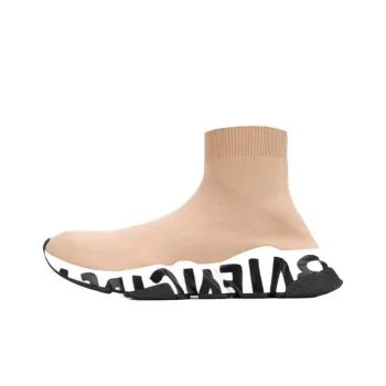 Balenciaga Speed Graffiti Sneakers 'Beige Knit With White And Black Graffiti Sole Unit'