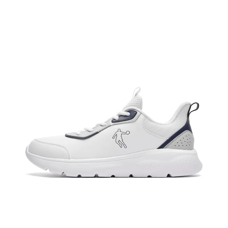 QIAODAN Anti Slip Wear Resistant Water Resistant Lightweight Low Top Casual Running Shoes Men's White Blue-0