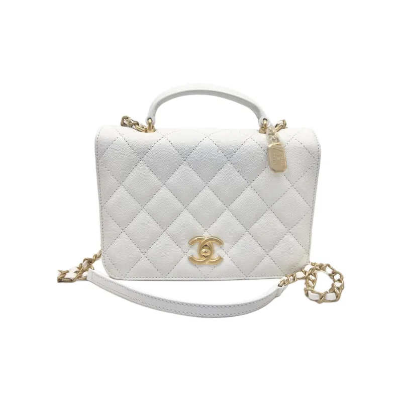 CHANEL Litchi Grain Cow Leather Crossbody Bag, Shoulder Bag Women's White-0