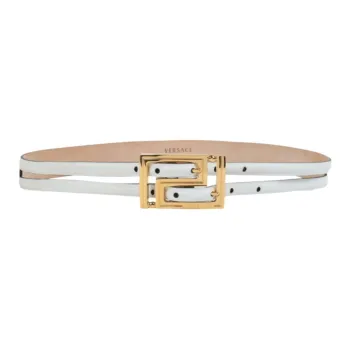 VERSACE Double-Sided Badge Design Calfskin Leather Belts Women's White