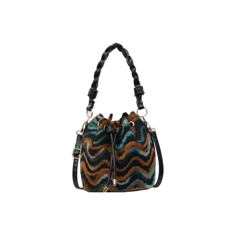 SEVENMOONS PU Canvas Bag, One Shoulder Handbag Regular Women's Ecru/Black/Brown-6