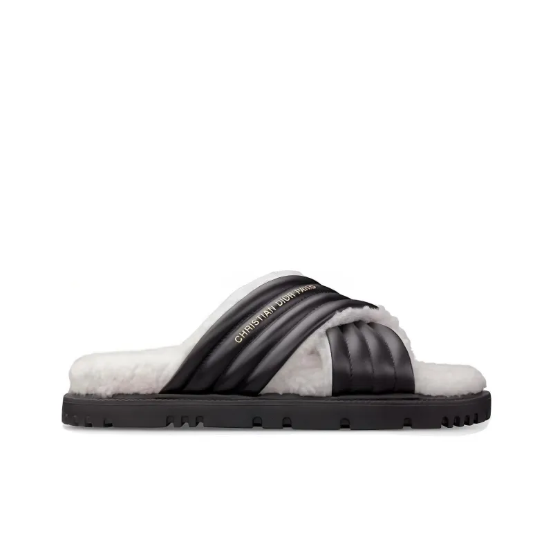 DIOR D-Cross Rubber Sole Slide Slippers Women's Black White-1