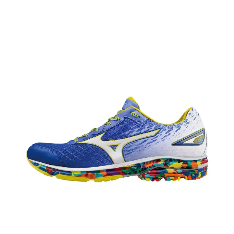 Mizuno Wave Rider 19 Cushioned Slip-Resistant Low-Top Running Shoes Men's Blue White-0