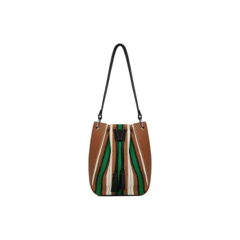 Strathberry Smooth Calfskin Stripes Canvas Handbag Shoulder Bag Women's Chestnut/Black/Green