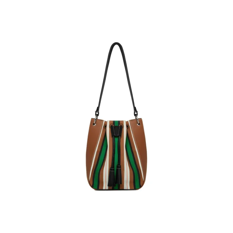 Strathberry Smooth Calfskin Stripes Canvas Handbag Shoulder Bag Women's Chestnut/Black/Green-0