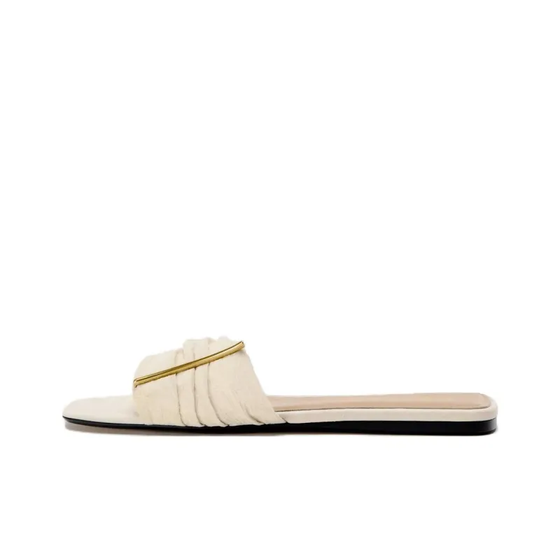 ZARA Slip-Resistant Slide Slippers Women's Light Beige Yellow-0