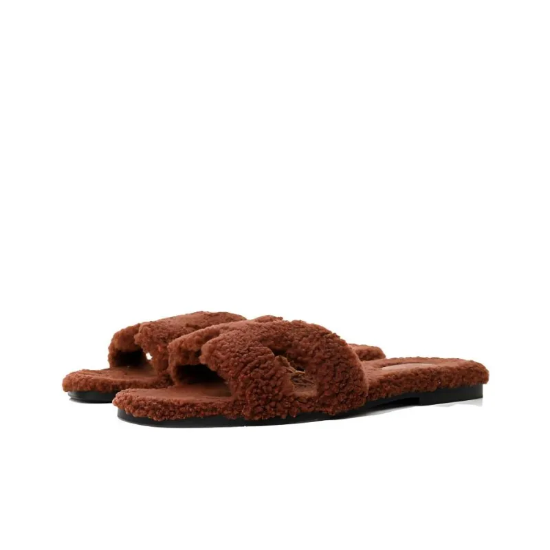 HERMES Oran Sandal Cognac Woolskin-1