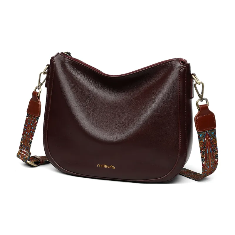 MILLIE'S Cow Leather Patchwork Synthetic Leather Saddle Bag Shoulder Bag Regular Women's Coffee/Black-3