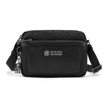 Kipling Polyamide Shoulder Bag, Crossbody Bag Unisex Black Base With Letter K Print