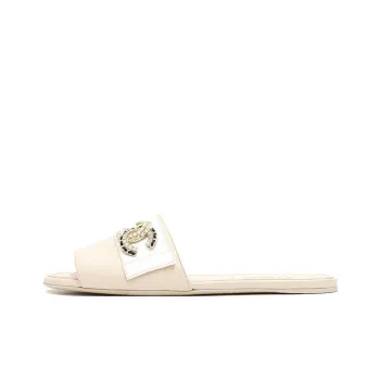CHANEL Slip Resistant Slide Slippers Women's White Beige